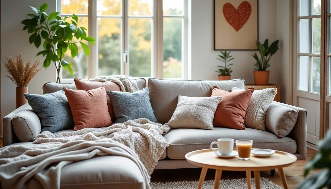 Les coussins tendance pour un salon scandinave moderne