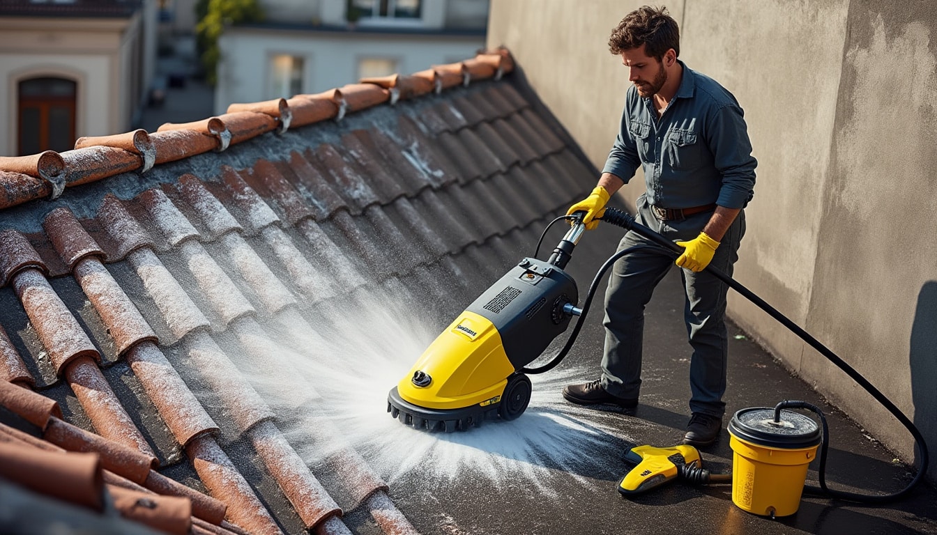 Illustration: Comprendre l’utilité d’une brosse rotative Karcher pour le nettoyage des toitures